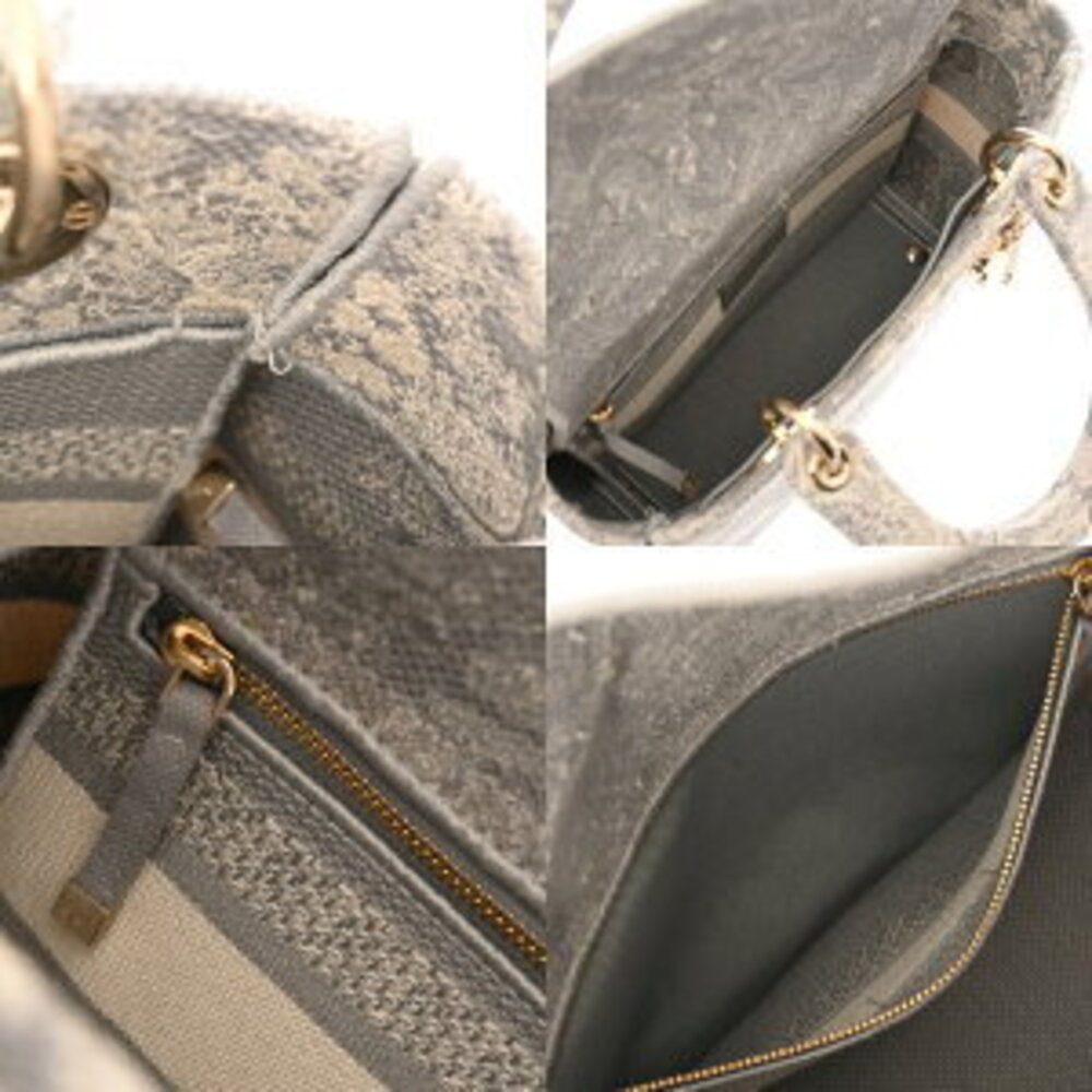 Dior LADY LITE Bag Gray White Toile de Jouy Embroidery Handbag - Picture 8 of 9